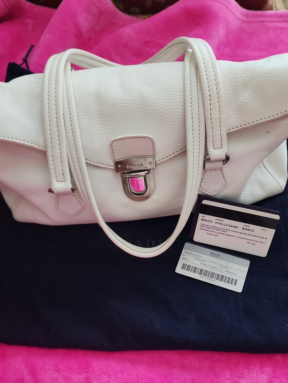 Beautiful Prada White Pebbled Leather Shoulder Bag